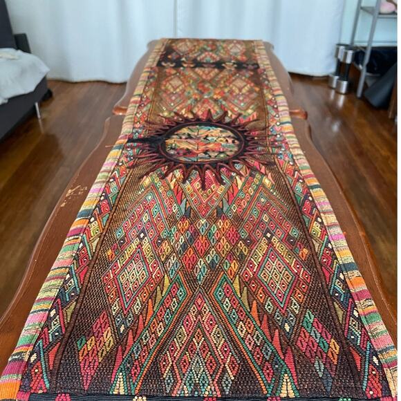 Vintage Guatemalan Hand Embroidered Table Runner 70''x12'' Boho Home Decor - Picture 2 of 8